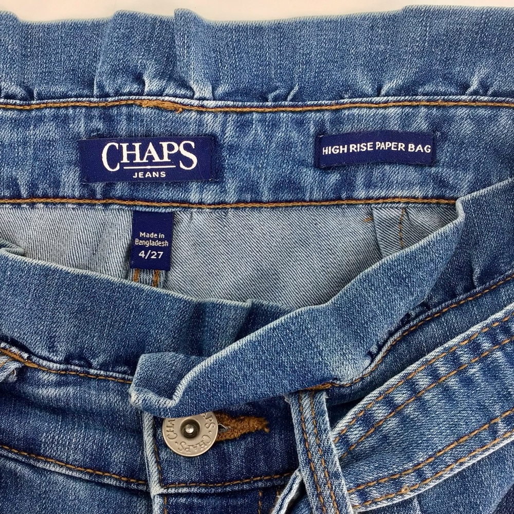 Chaps High Rise Paper Bag Waist Tie Front Cuffed Jeans Size 4/27 - Picture 4 of 16